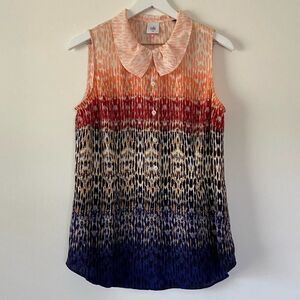 CAbi 3078 Love Ombré Sleeveless Blouse Collared Size Medium